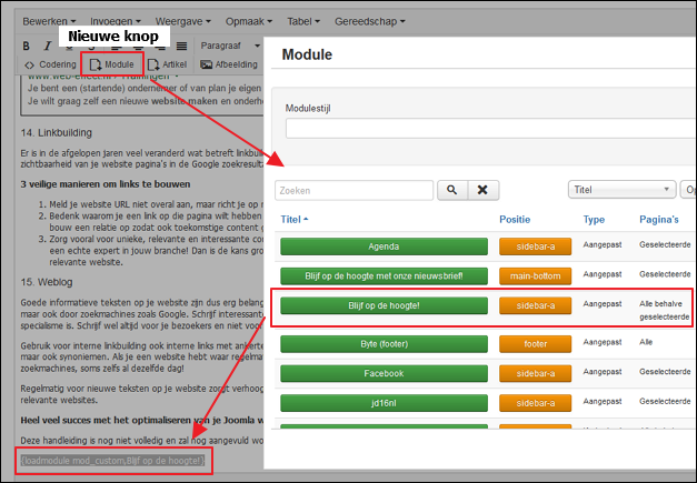 Joomla 3.5 nieuwe optie module invoegen